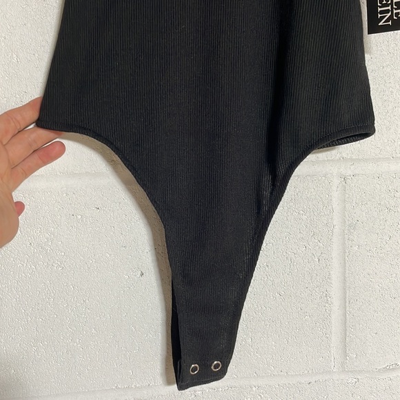 NWT (XS) Danielle Bernstein shirt thong high neck ribbed black high leg bodysuit - Picture 3 of 11